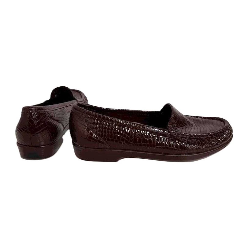 SAS Simplify Brown Faux Croc Patent Leather Comfort Loafers 8W - Picture 2 of 9
